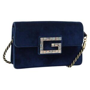 GUCCI Shoulder Bag Velor Blue Gold 544242 Auth ka591V